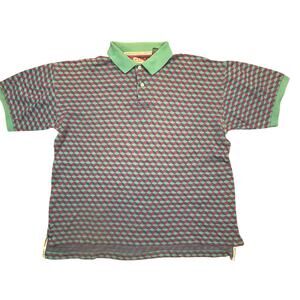 90s Pivot Sportware Polo Shirt Men L Geometric Pattern 3D Square Turquoise Retro